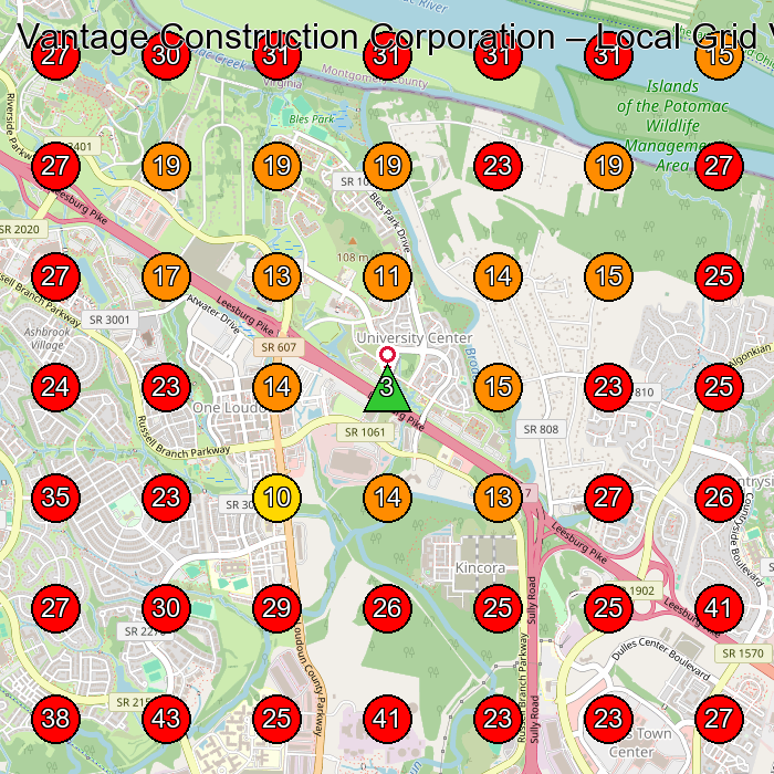 Vantage Construction Corporation GeoGrid visibility map for Hair Salon in Ashburn